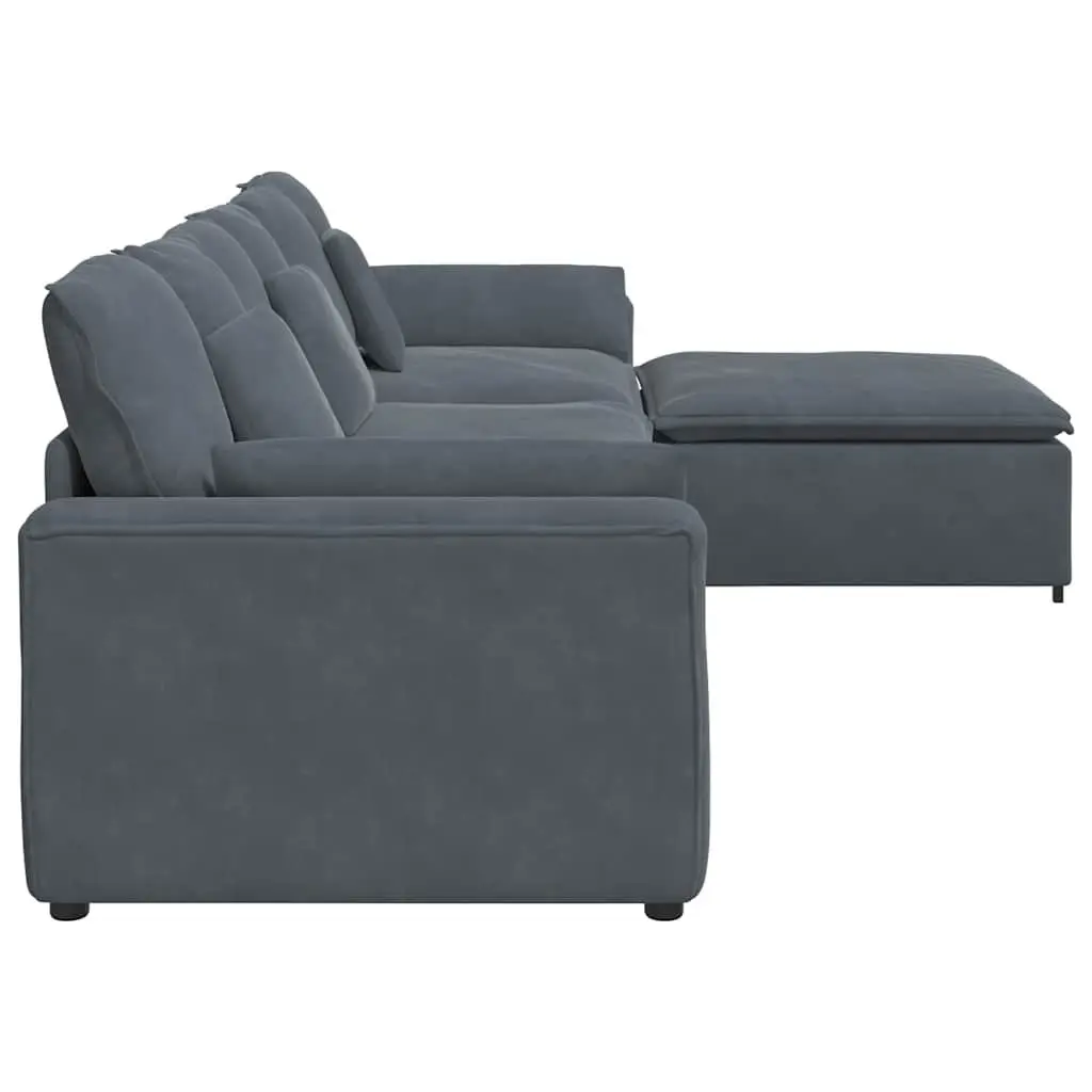 Modular Sofa with Footstool and Cushions Dark Grey Sectional Lounge Couch Sofa