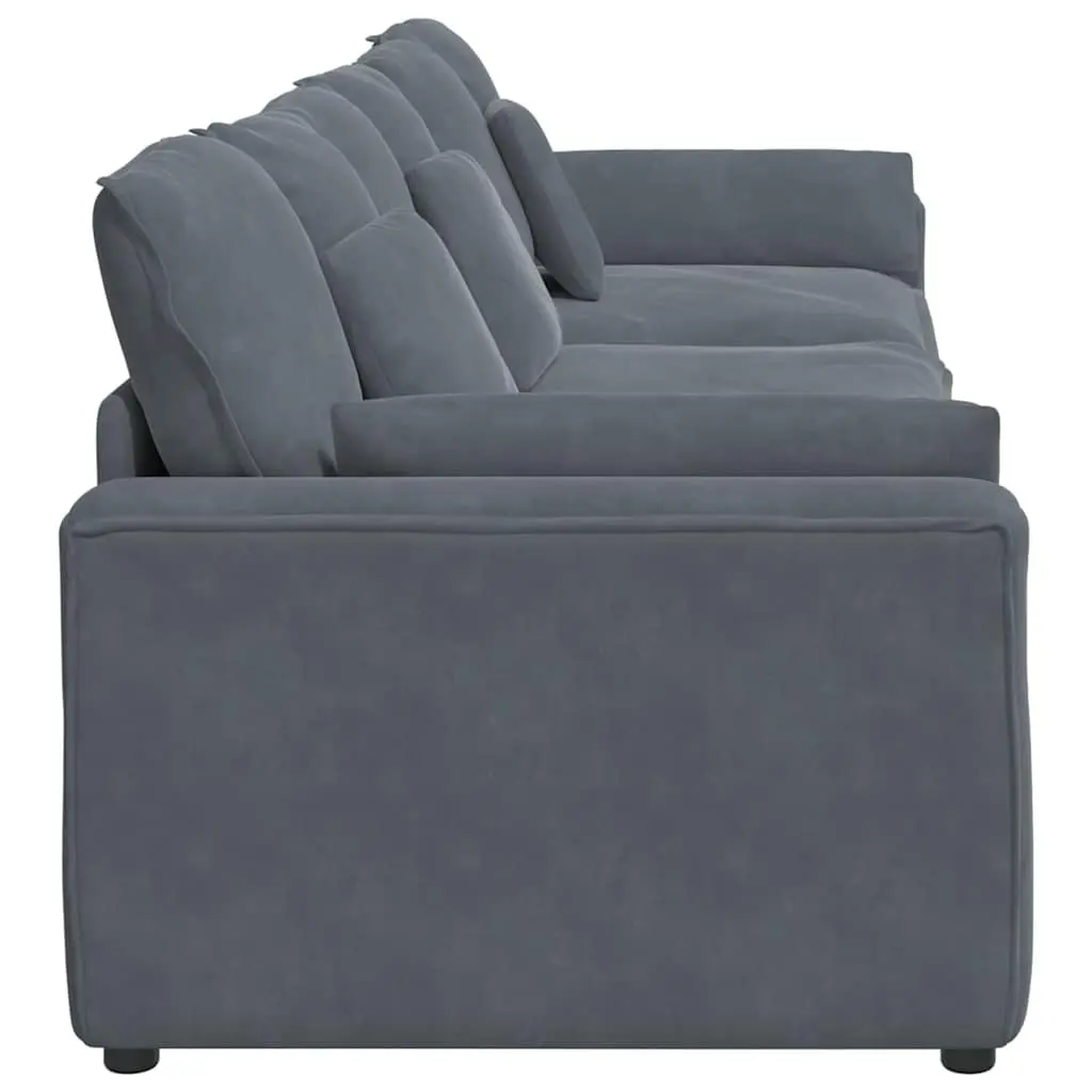 Three Section Modular Sofa Unit Grey Velvet Living Room Couch
