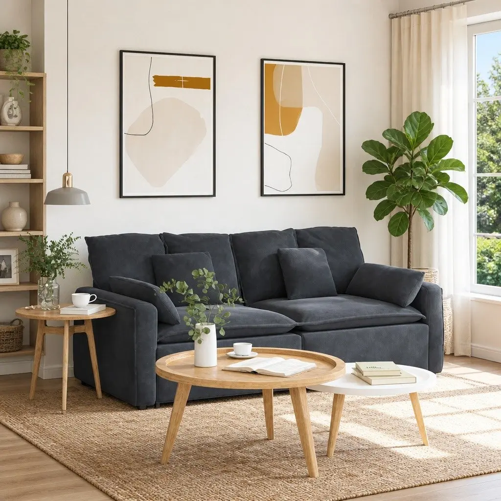 Grey Modular Sofa with Cushions