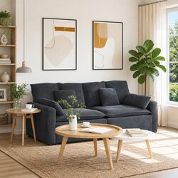 Modular Sectional Sofa with Cushions Grey Living Room Lounge Seating