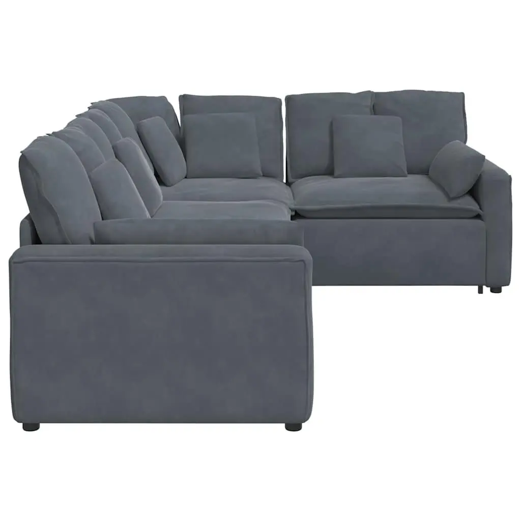 Modular Sectional Sofa Grey Velvet Four Sections Living Room Seating