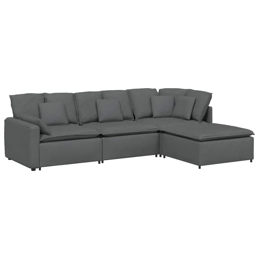 Grey Modular Sectional Sofa with Footstool