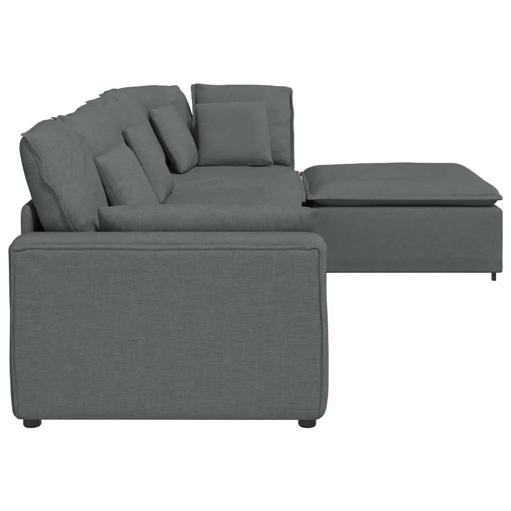 Grey Modular Sectional Sofa with Footstool