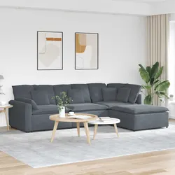 Practical Grey Velvet Modular Sectional Sofa with Footstool