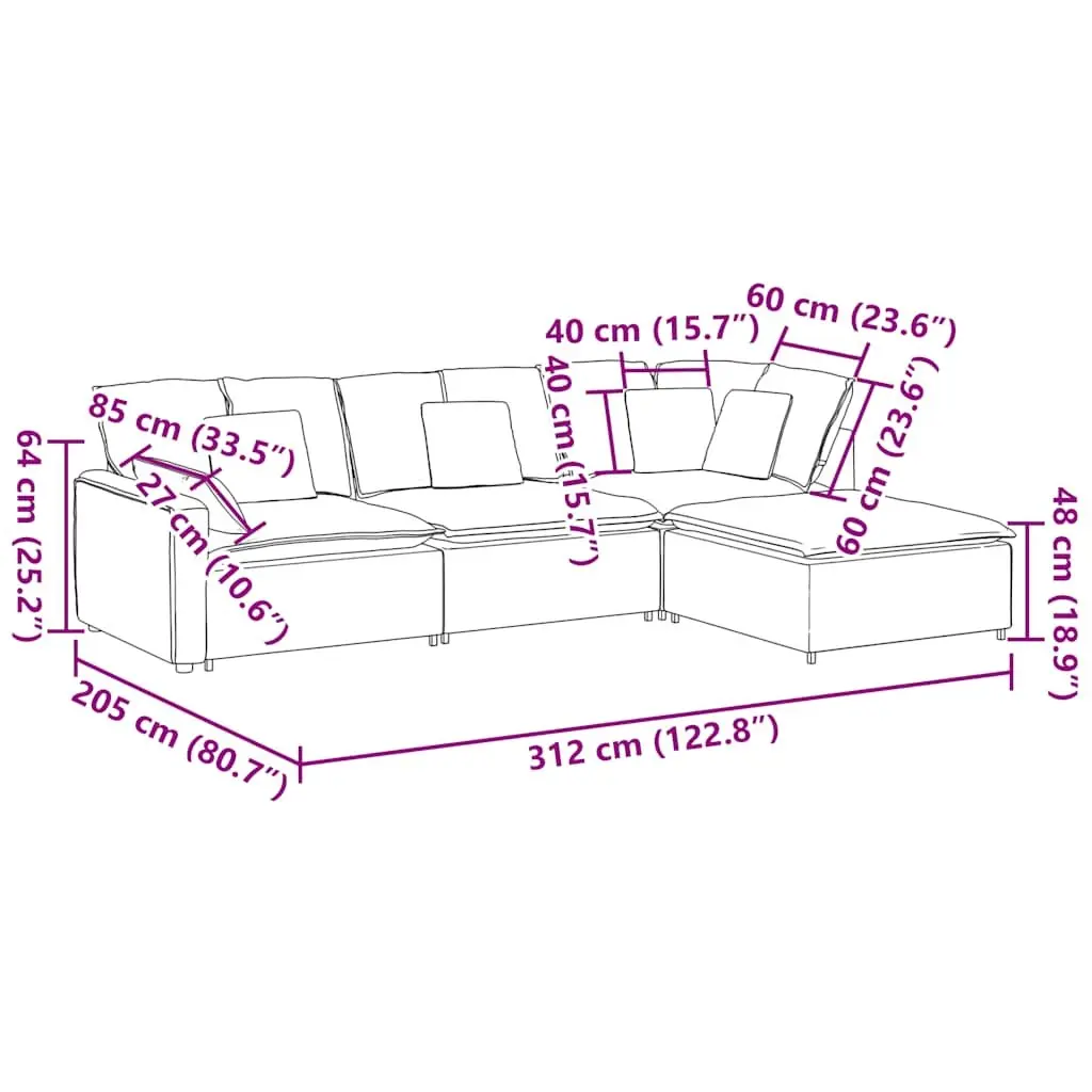 Modular Sectional Sofa Grey Velvet Four Sections with Footstool for Living Room