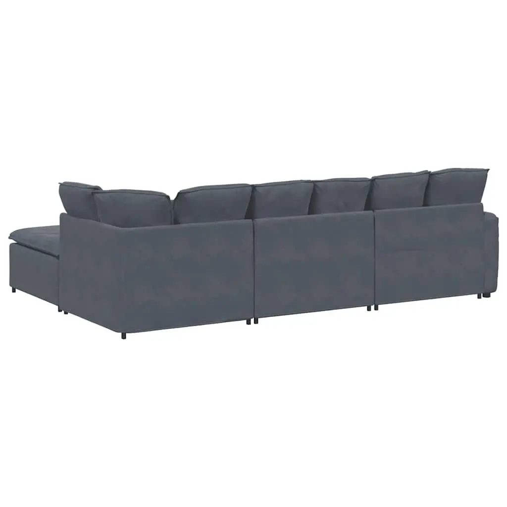 Modular Sectional Sofa Grey Velvet Four Sections with Footstool for Living Room