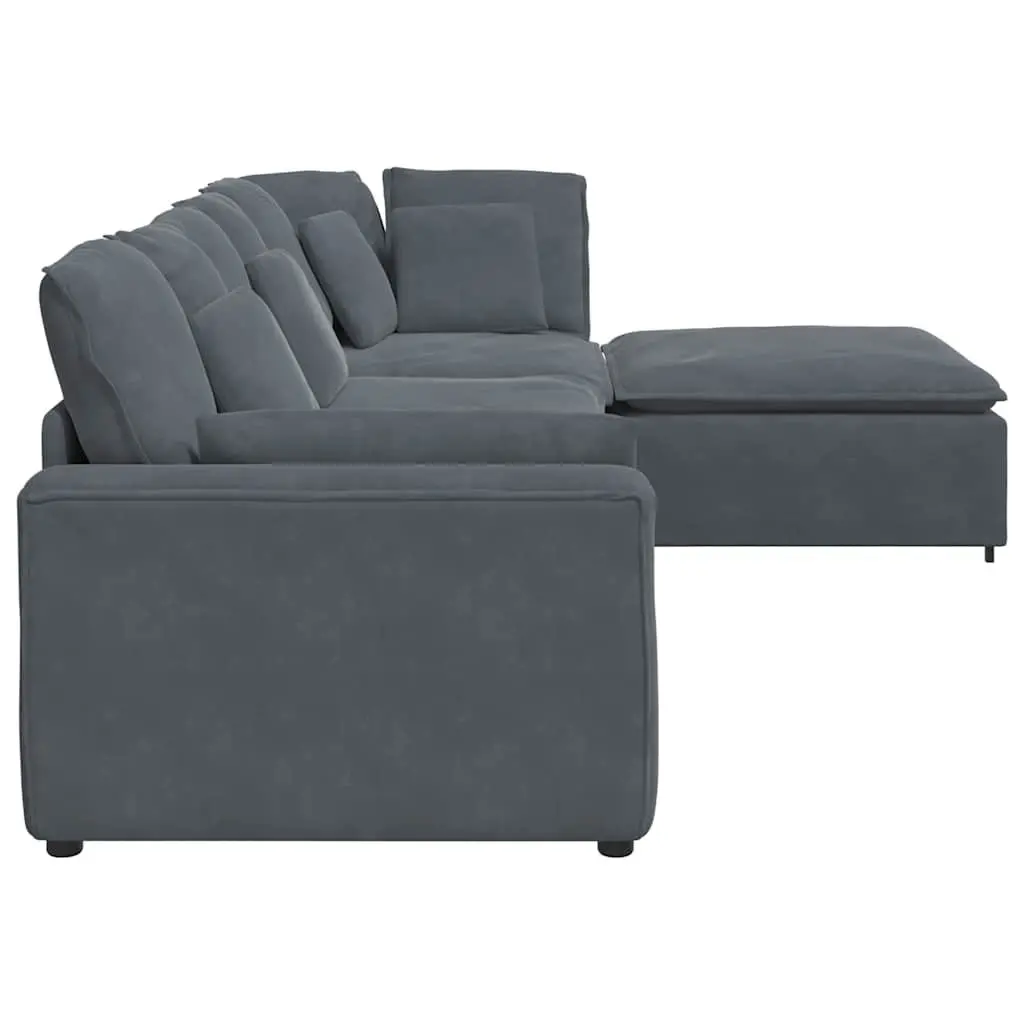 Modular Sectional Sofa Grey Velvet Four Sections with Footstool for Living Room