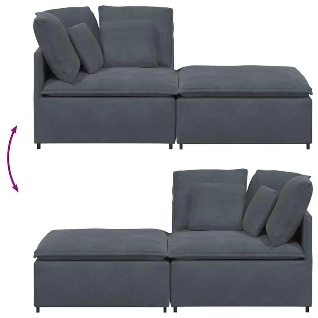 Modular Sofa Sectional Lounge Seating Grey Velvet with Footstool