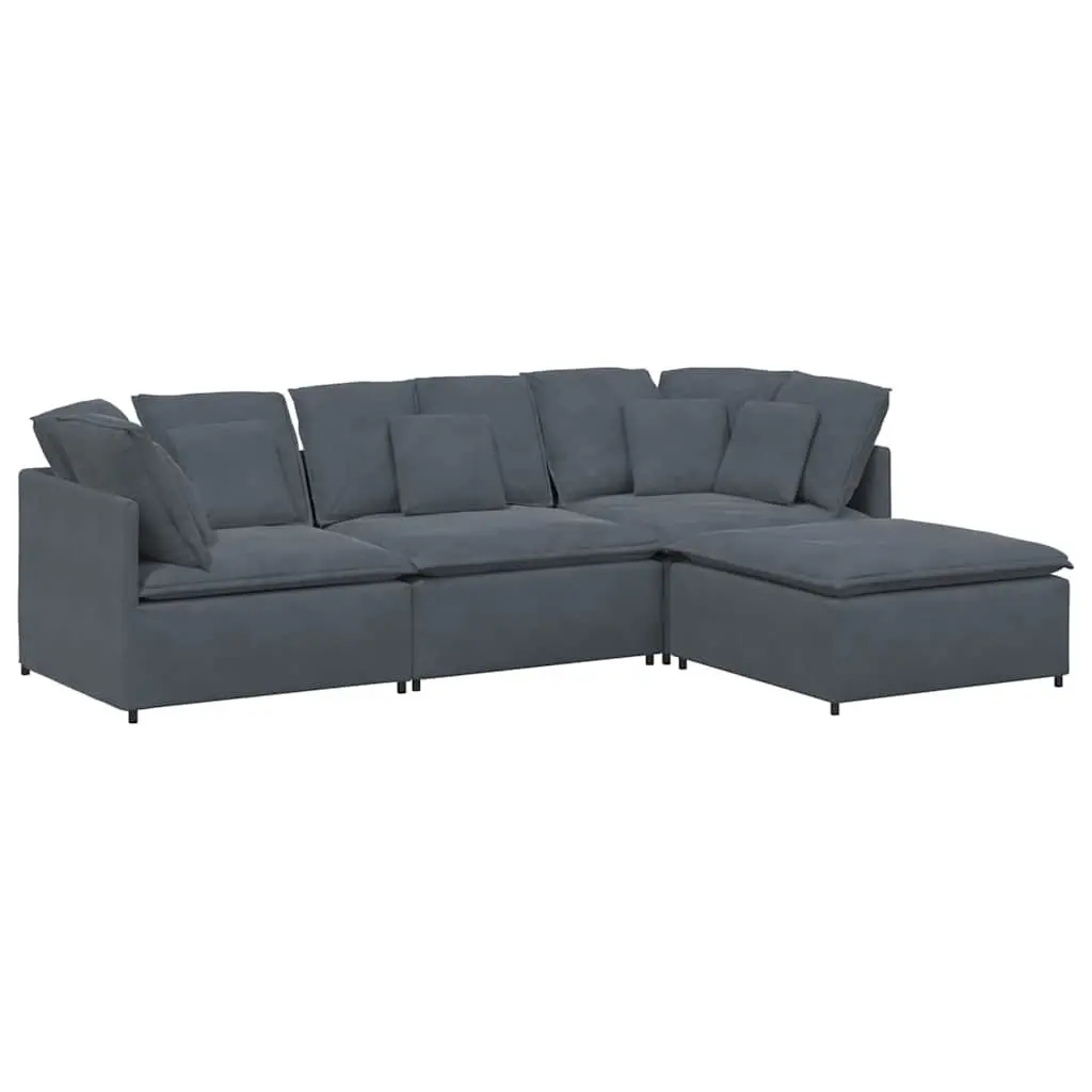 Modular Sofa Grey Velvet Sectional Couch Living Room Furniture 4 Sections with Footstool