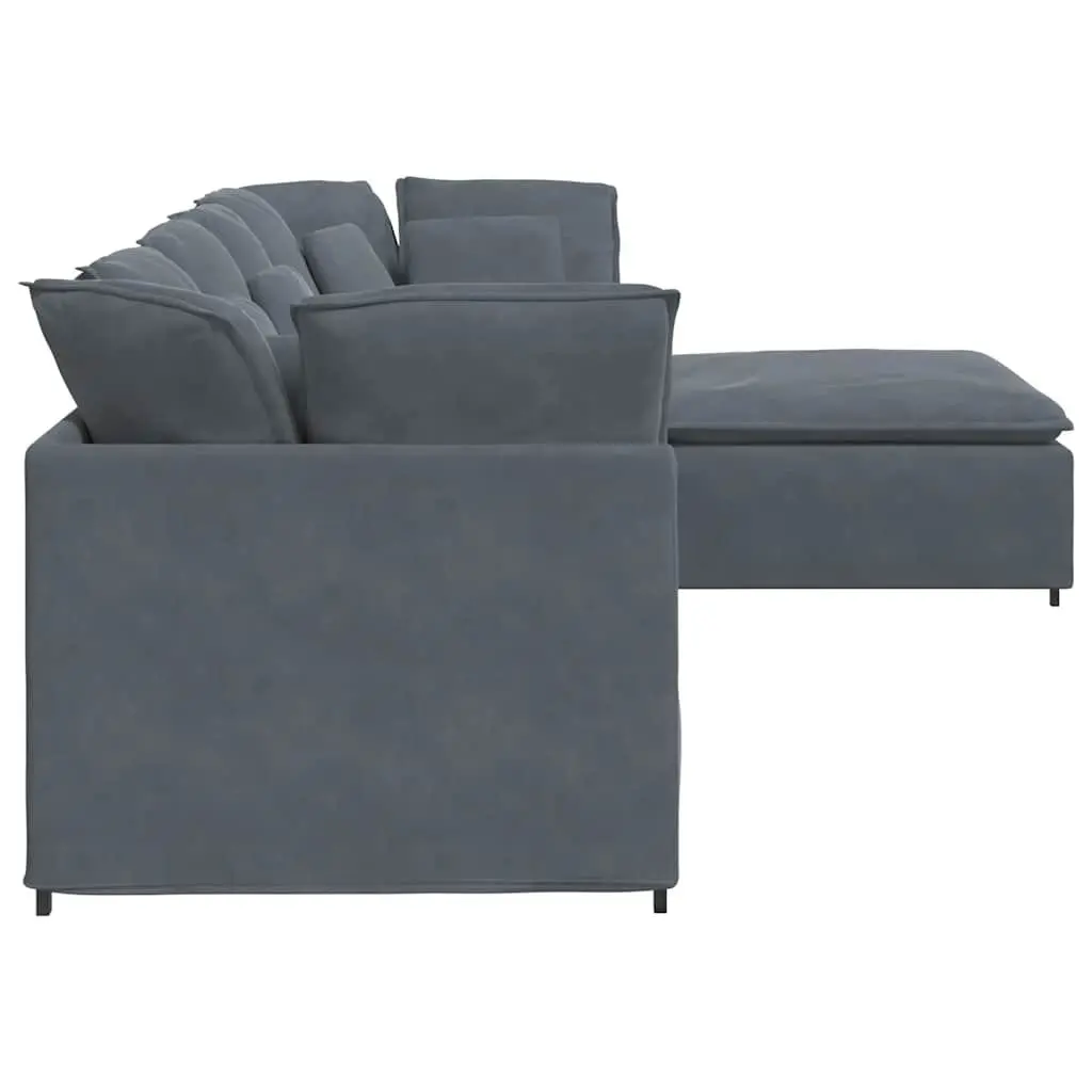 Modular Sofa Grey Velvet Sectional Couch Living Room Furniture 4 Sections with Footstool