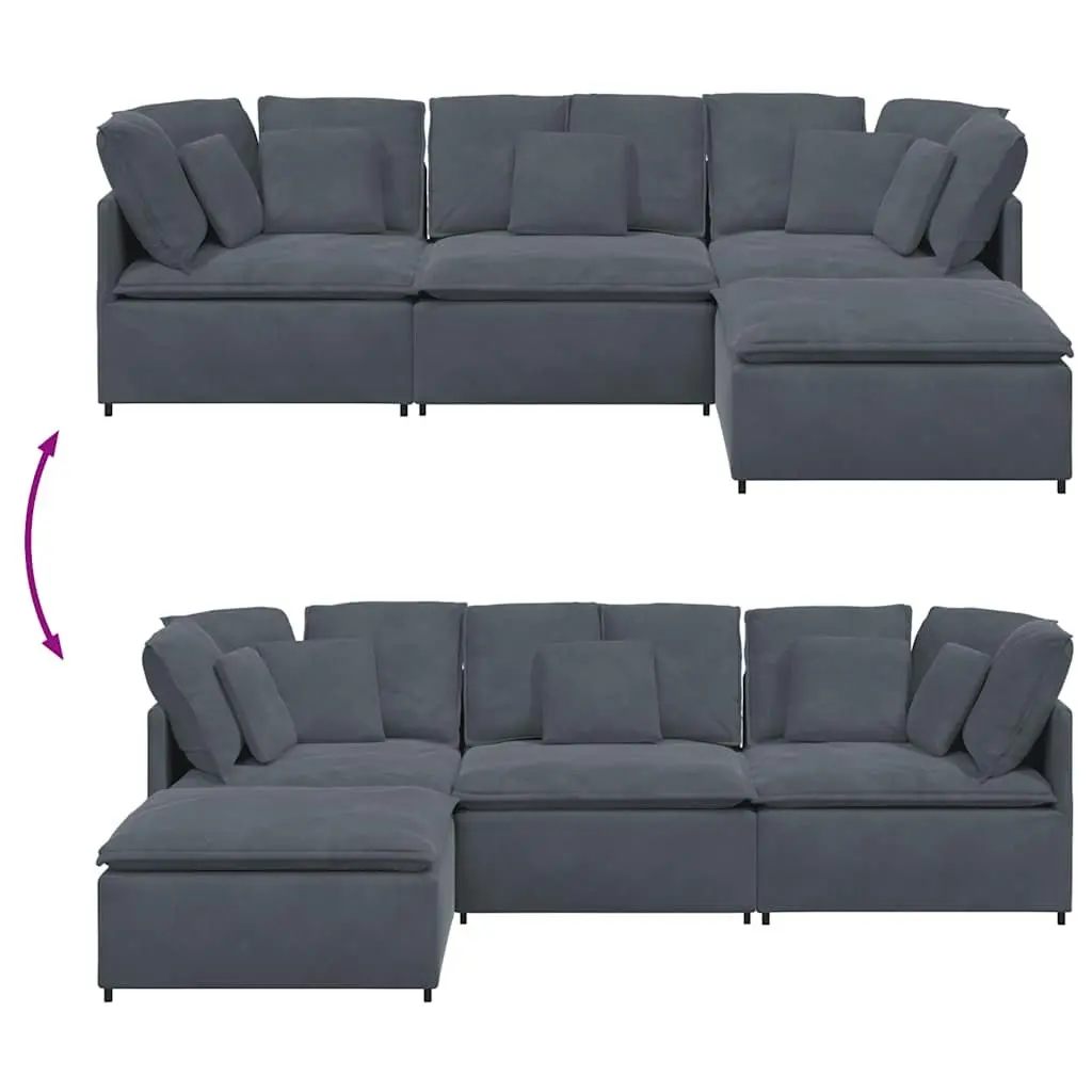 Modular Sofa Grey Velvet Sectional Couch Living Room Furniture 4 Sections with Footstool