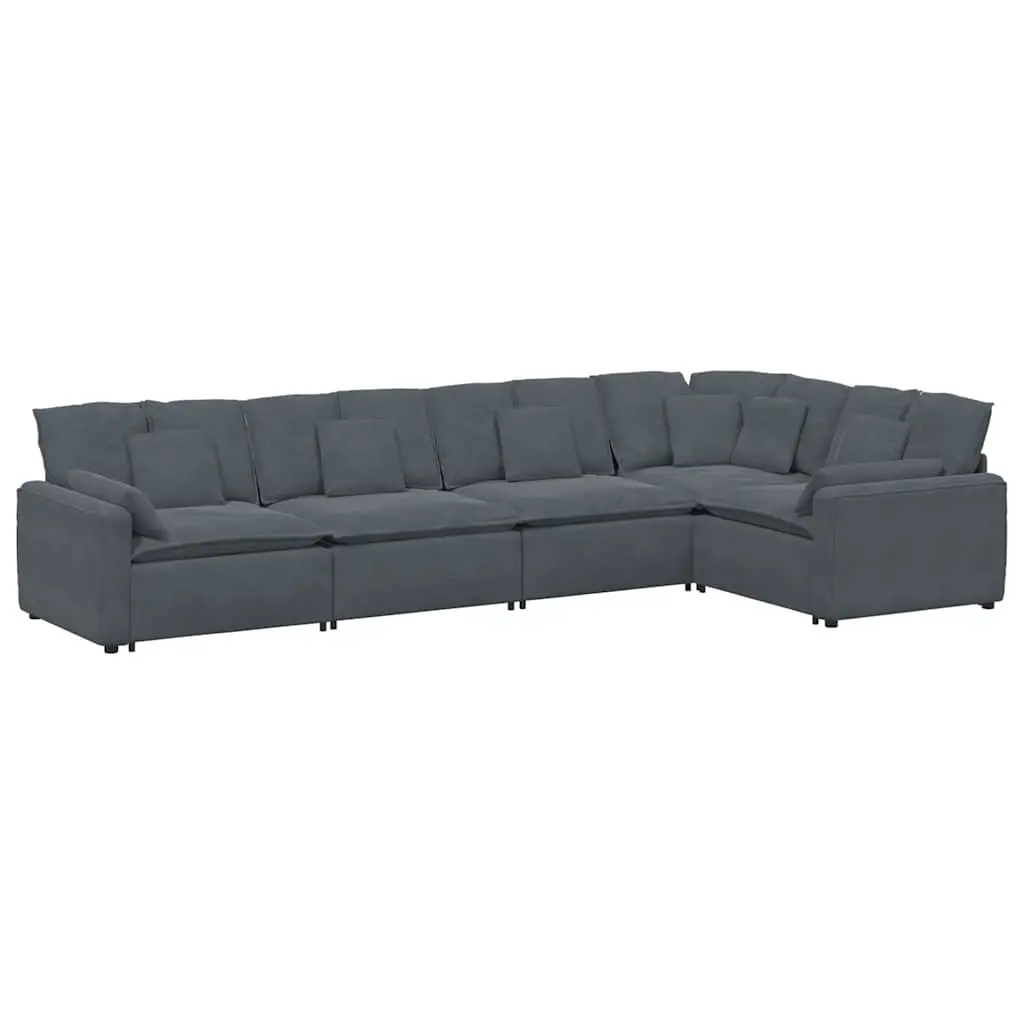Five Section Grey Velvet Modular Sofa Lounge Flexible Arrangement with Cushions