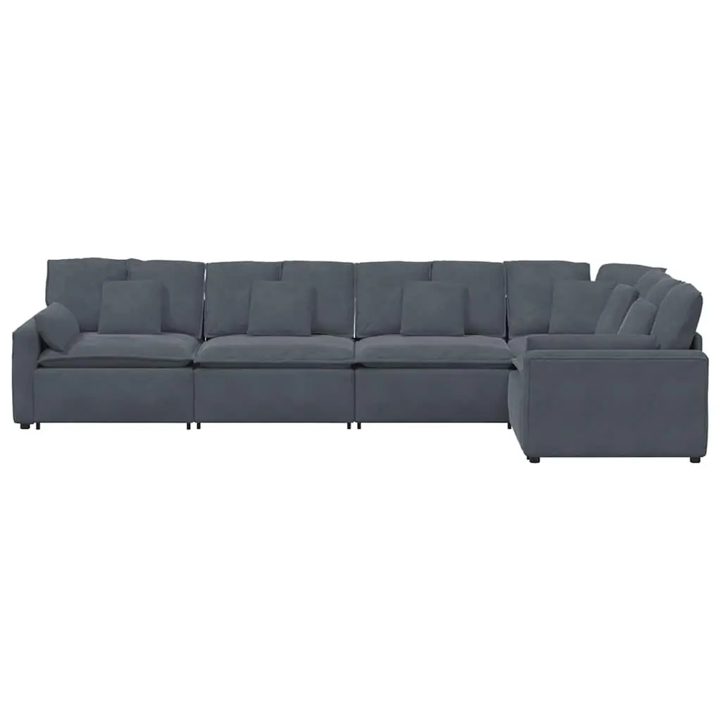 Five Section Grey Velvet Modular Sofa Lounge Flexible Arrangement with Cushions