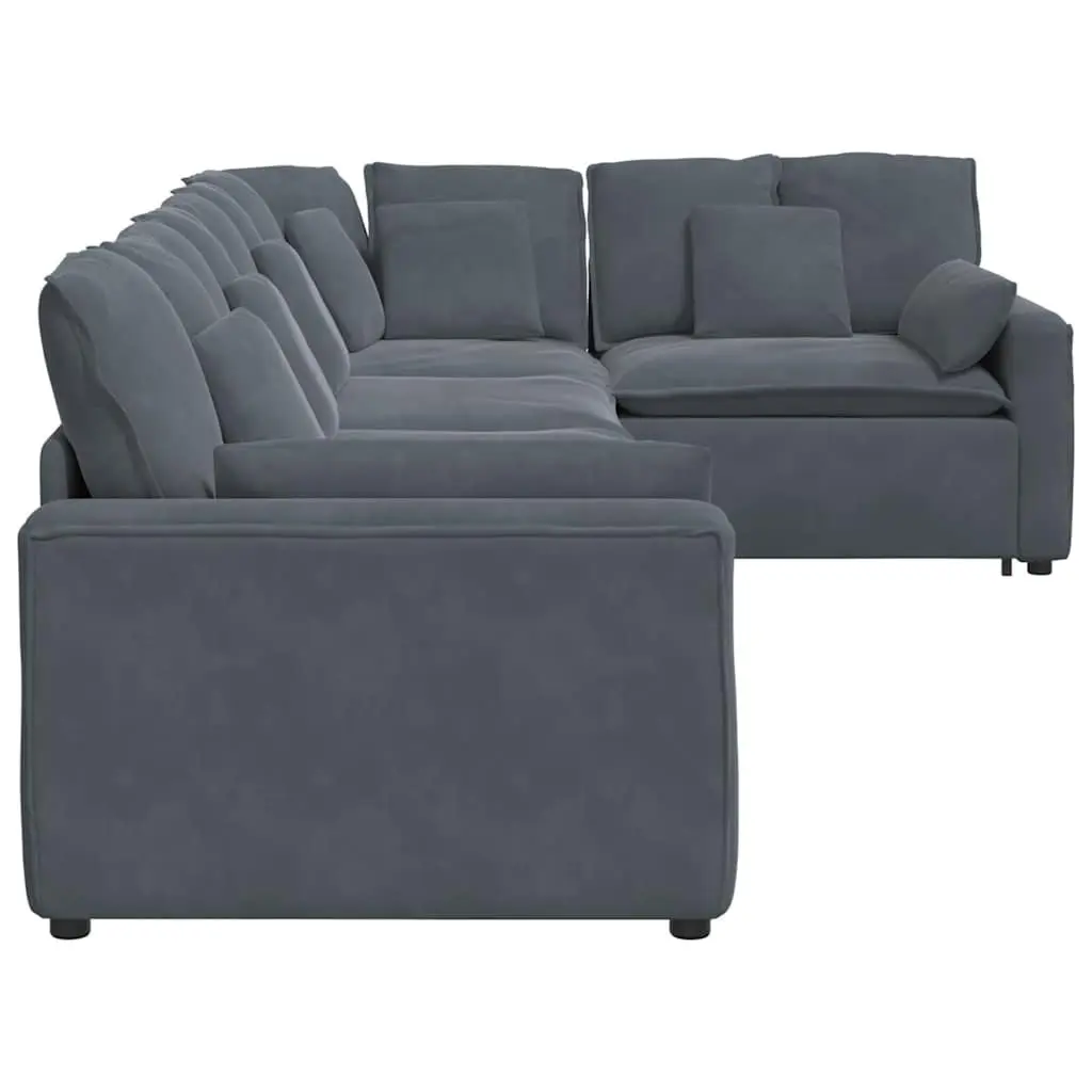 Five Section Grey Velvet Modular Sofa Lounge Flexible Arrangement with Cushions