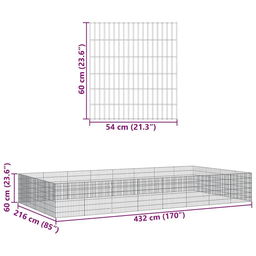 Small Animal Enclosure Pen 54x60cm Pet Exercise Playpen Silver 24 Panel