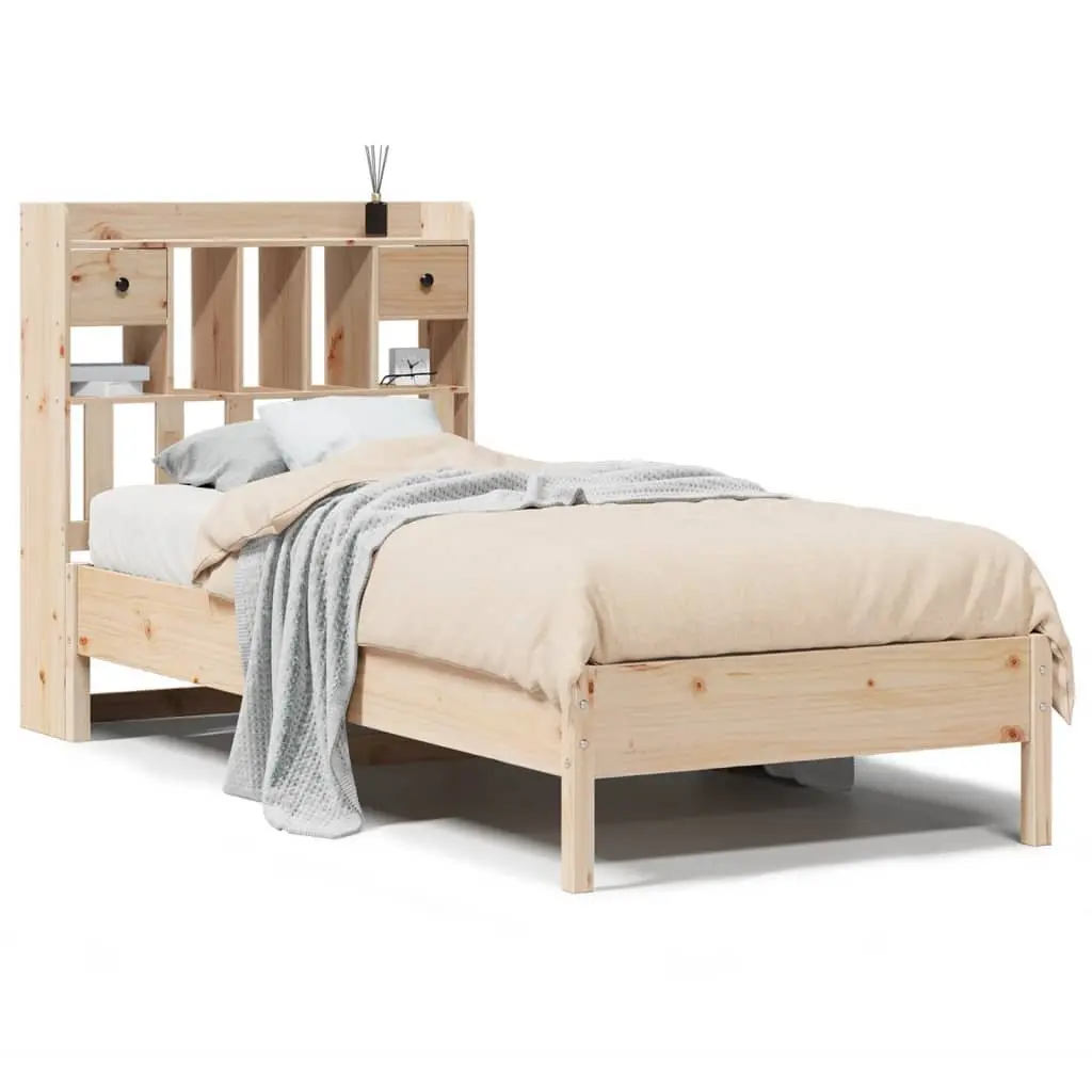 Bookcase Bed Frame 90x190cm Solid Pine Wood Slatted Base Bedroom Furniture