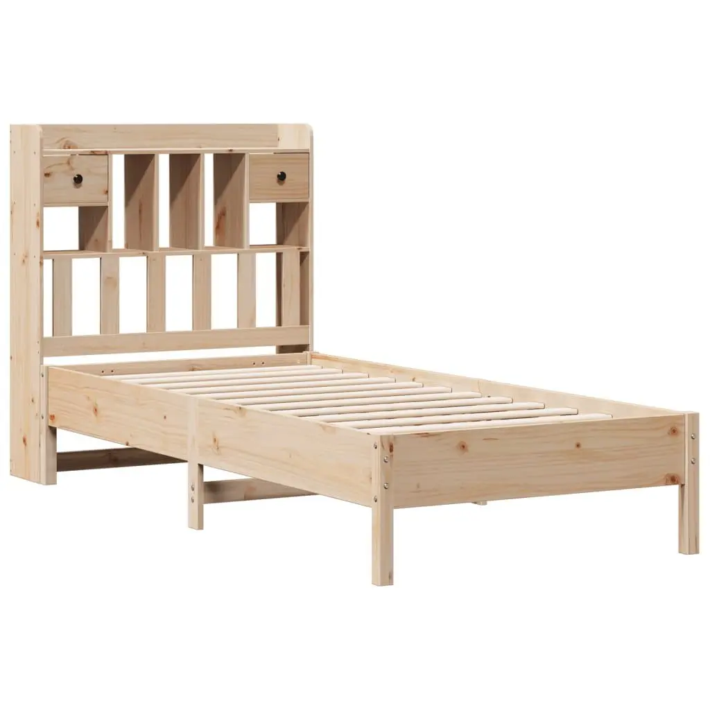 Bookcase Bed Frame 90x190cm Solid Pine Wood Slatted Base Bedroom Furniture