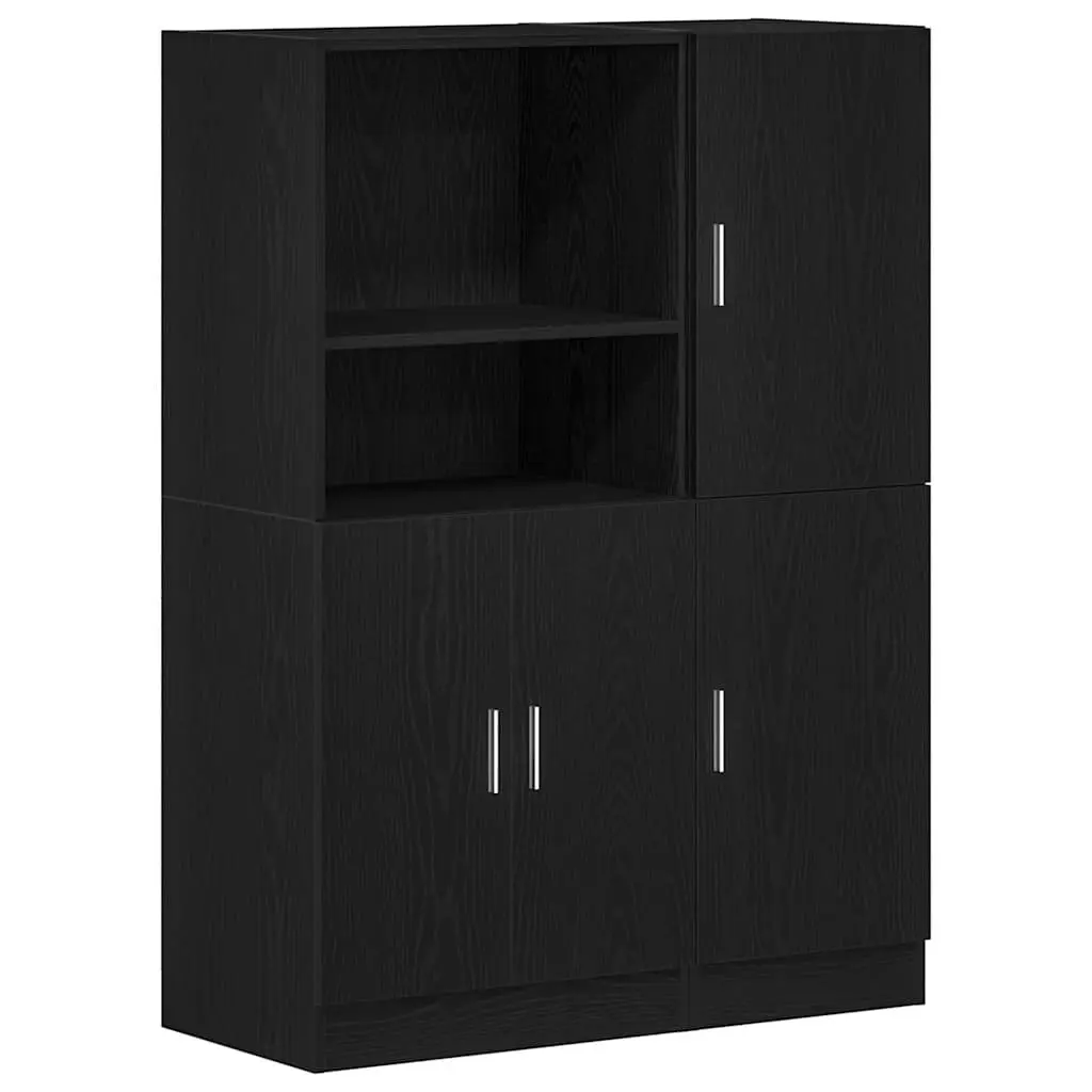2 Piece Kitchen Cabinet Set Black Wall Mounted Storage Shelves