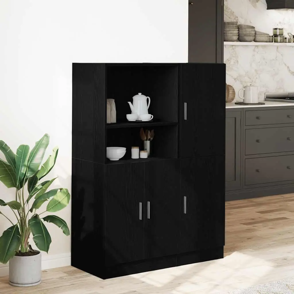 2 Piece Kitchen Cabinet Set Black Wall Mounted Storage Shelves