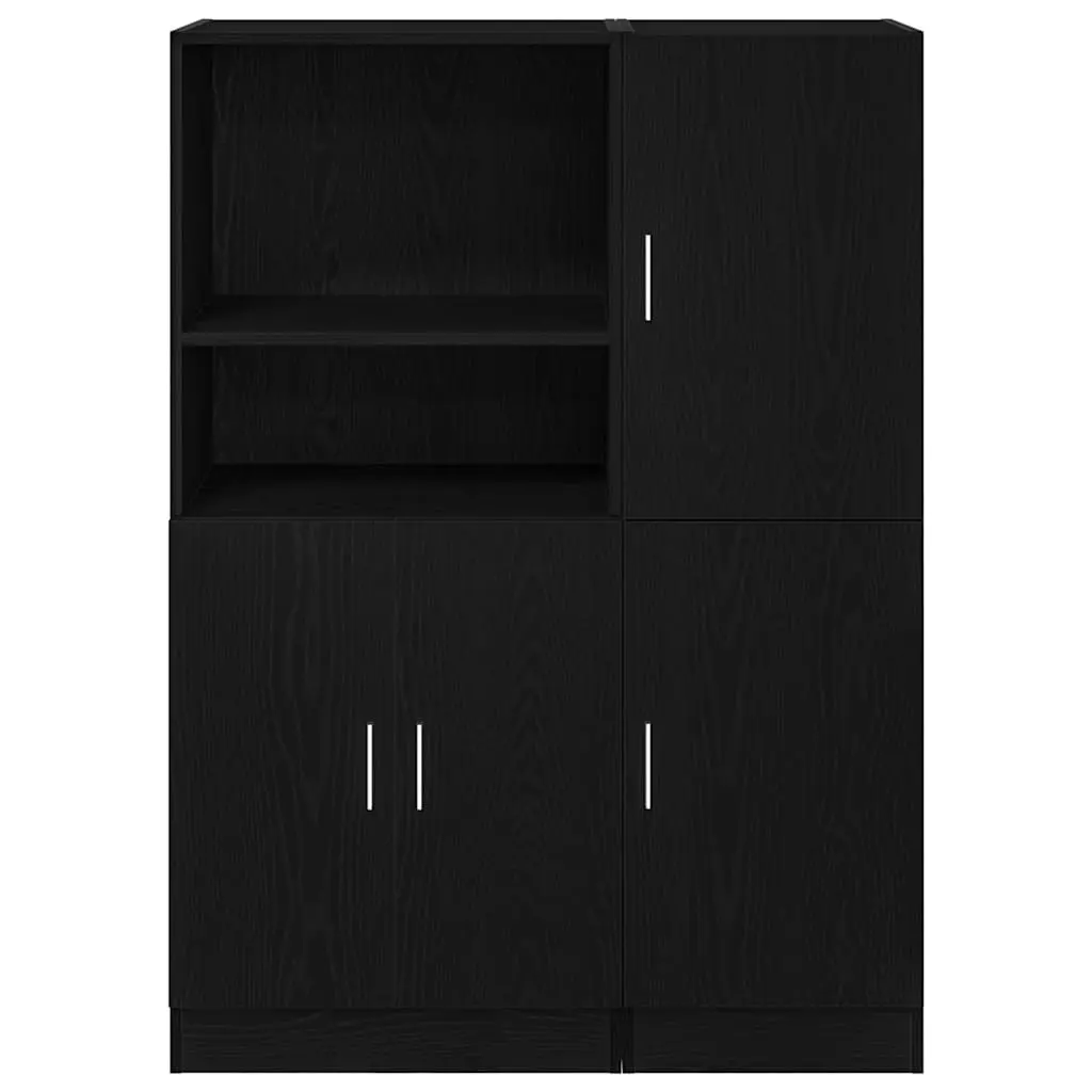 2 Piece Kitchen Cabinet Set Black Wall Mounted Storage Shelves