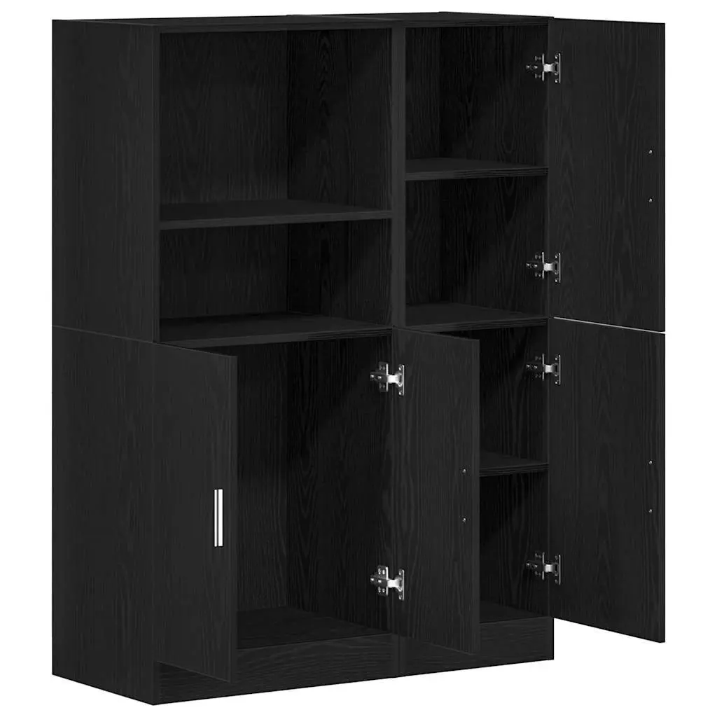 2 Piece Kitchen Cabinet Set Black Wall Mounted Storage Shelves