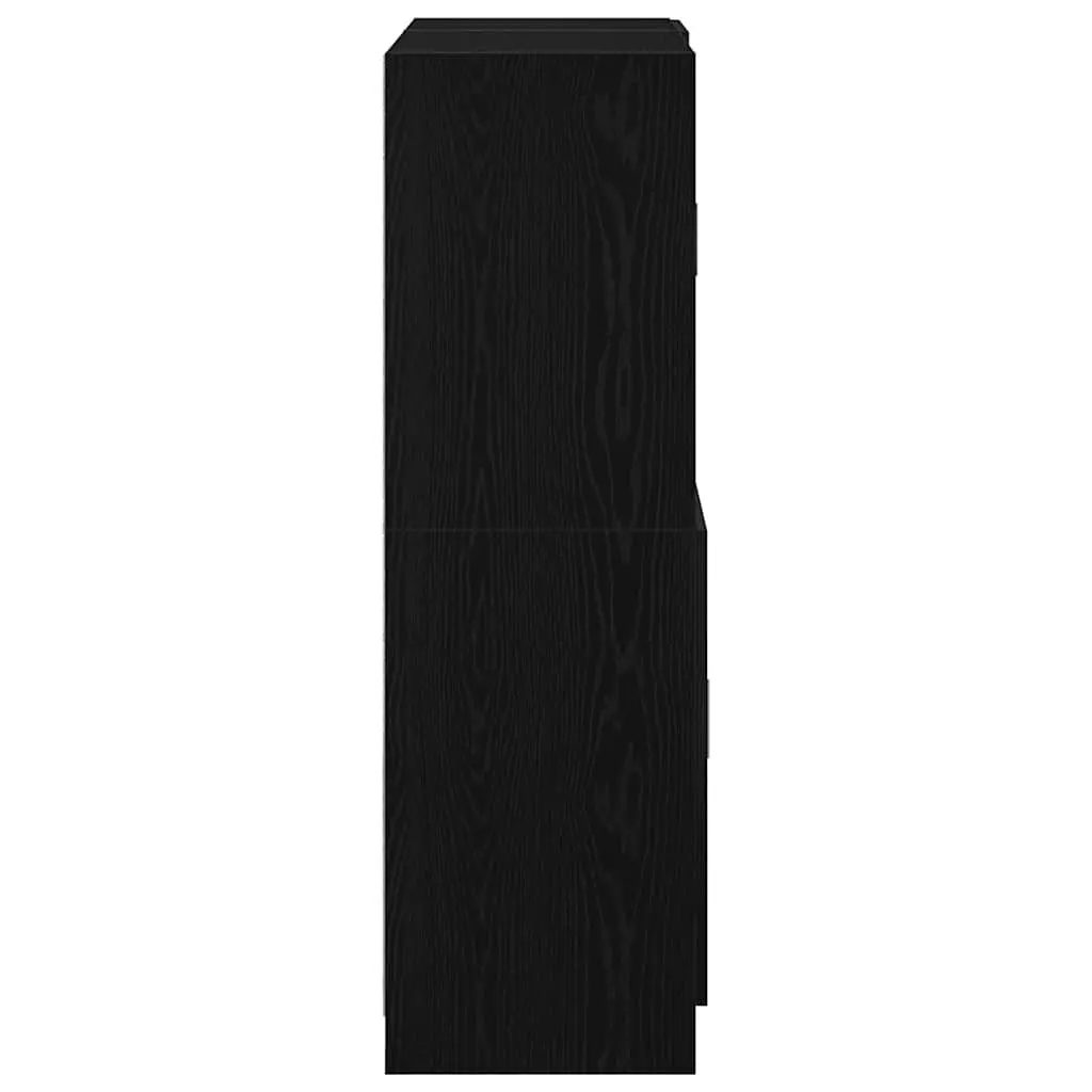2 Piece Kitchen Cabinet Set Black Wall Mounted Storage Shelves