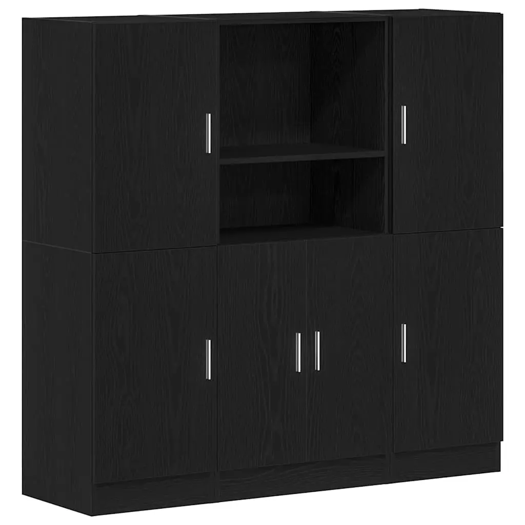 3 Piece Black Kitchen Cabinet Set Wall Mount Storage Shelving Engineered Wood