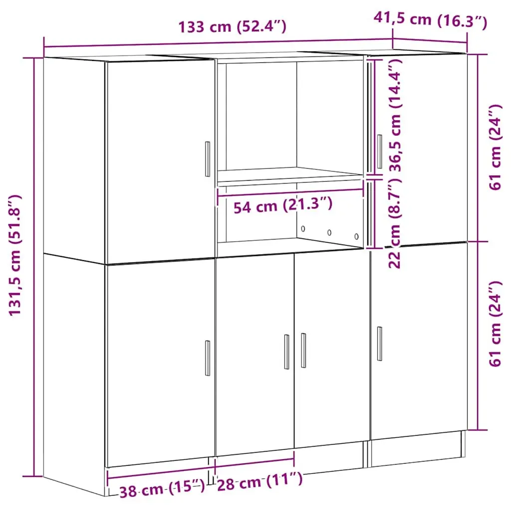 3 Piece Black Kitchen Cabinet Set Wall Mount Storage Shelving Engineered Wood