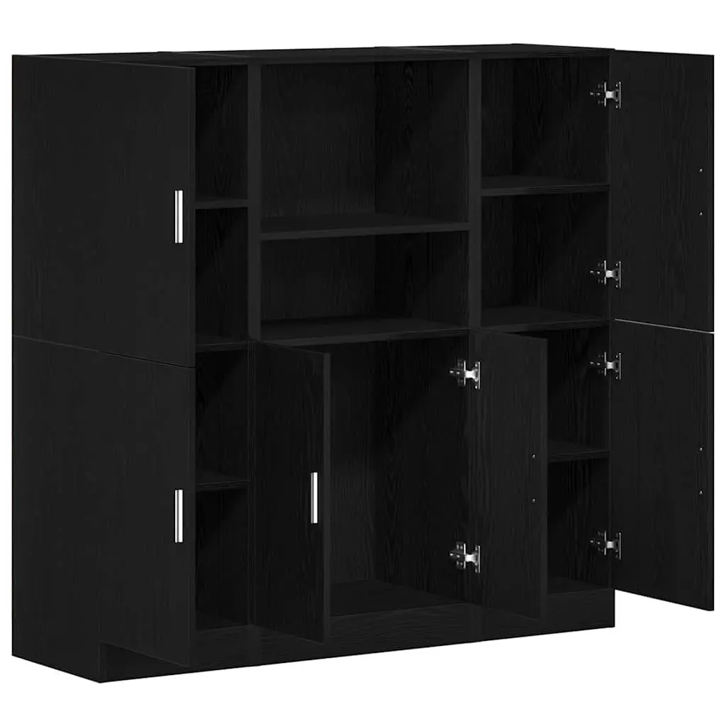 3 Piece Black Kitchen Cabinet Set Wall Mount Storage Shelving Engineered Wood