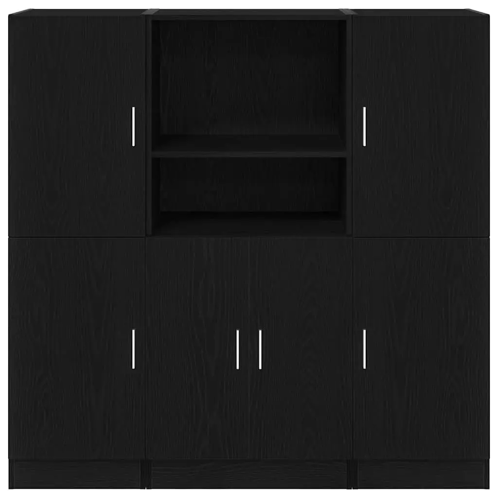 3 Piece Black Kitchen Cabinet Set Wall Mount Storage Shelving Engineered Wood