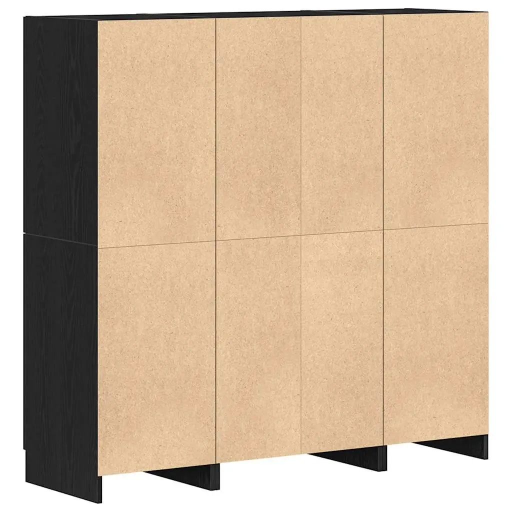 3 Piece Black Kitchen Cabinet Set Wall Mount Storage Shelving Engineered Wood