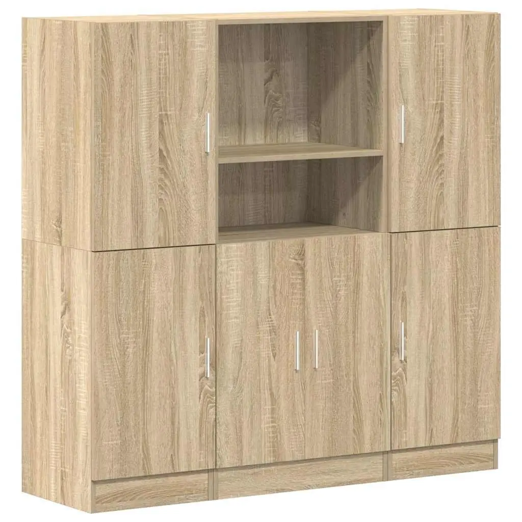 3 Piece Kitchen Storage Cabinet Set Wall Mounted Shelves Engineered Wood Brown