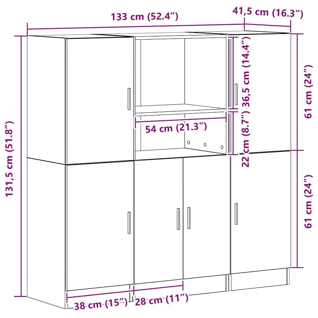 3 Piece Kitchen Storage Cabinet Set Wall Mounted Shelves Engineered Wood Brown