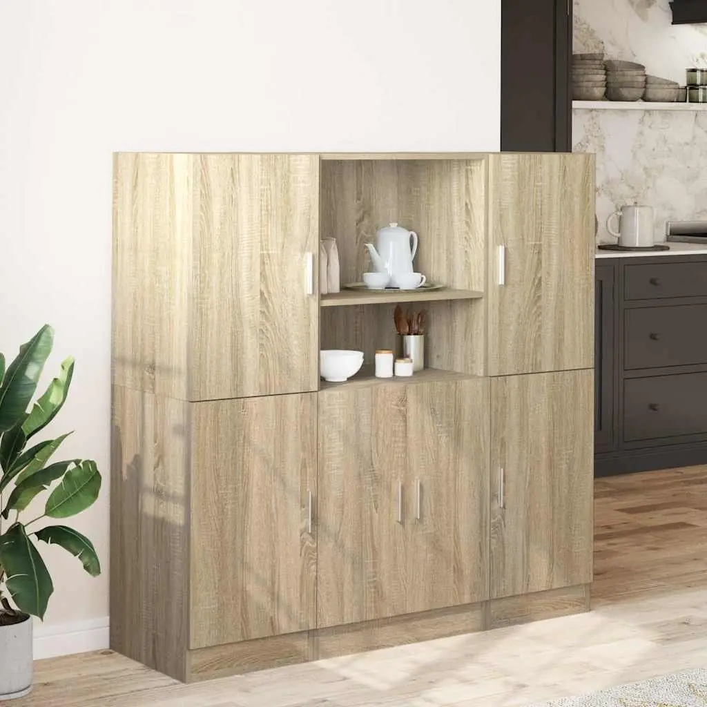 3 Piece Kitchen Storage Cabinet Set Wall Mounted Shelves Engineered Wood Brown