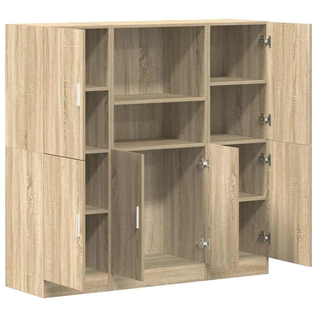 3 Piece Kitchen Storage Cabinet Set Wall Mounted Shelves Engineered Wood Brown