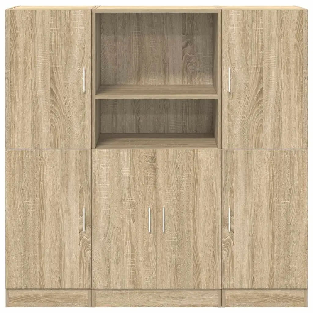 3 Piece Kitchen Storage Cabinet Set Wall Mounted Shelves Engineered Wood Brown