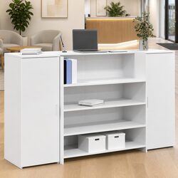 Reception Desk White 180x50x103.5 cm Office Counter with Storage Cabinet