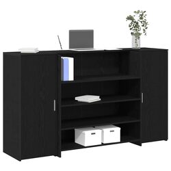 Reliable Black Oak Reception Desk with Storage 180x50x103.5cm
