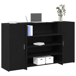 Reliable Black Oak Reception Desk with Storage 180x50x103.5cm