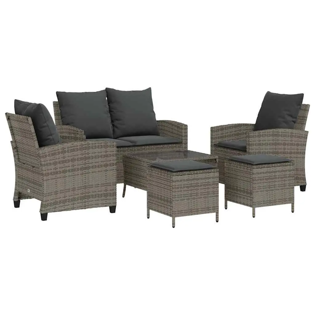 Garden Sofa Set Outdoor Furniture 6 Piece Grey Poly Rattan Patio Lounge