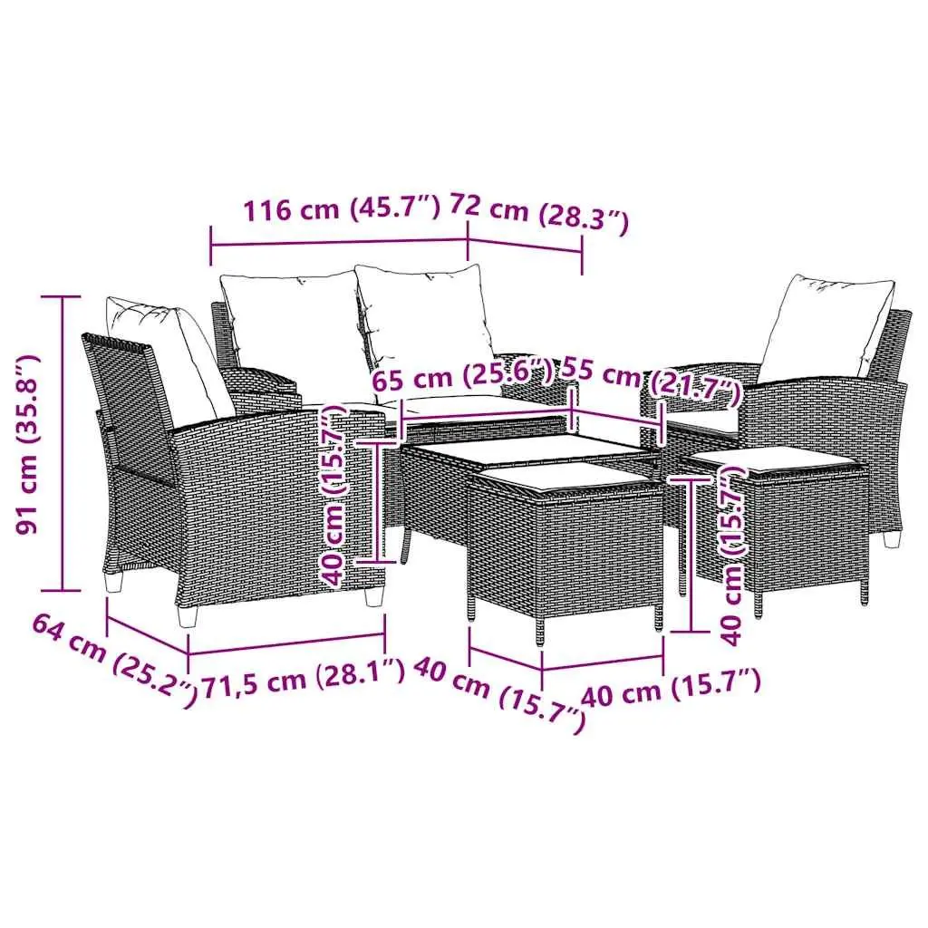 Garden Sofa Set Outdoor Furniture 6 Piece Grey Poly Rattan Patio Lounge