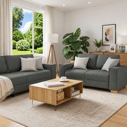 Reliable Grey Linen-Blend 3-Piece Sofa Set for Comfort