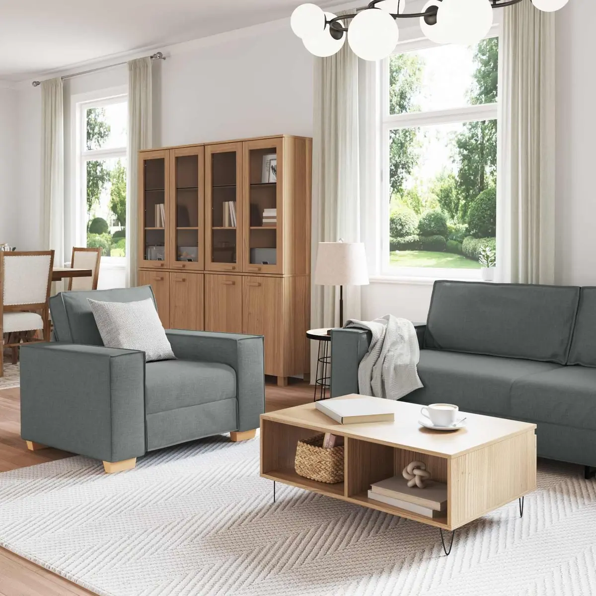 Grey Linen-Blend 3-Piece Sofa Set for Comfort