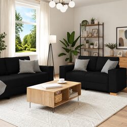 Practical 3 Piece Black Sofa Set with Comfort and Value