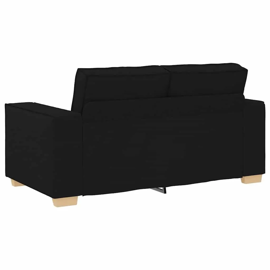 3 Piece Sofa Set Black Linen-Blend Fabric Living Room Furniture 2-Seater Chair