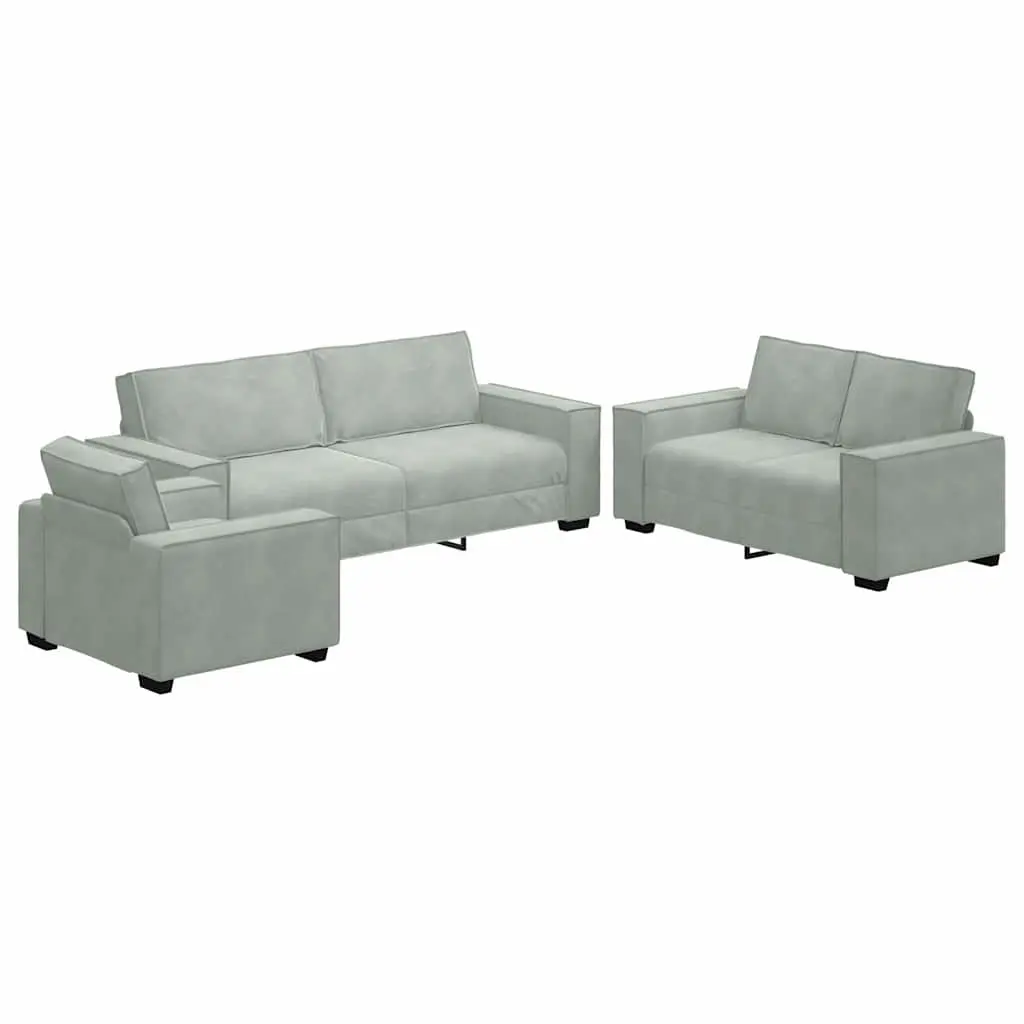 Sofa Set Grey Linen-Blend Living Room Furniture 3 Piece