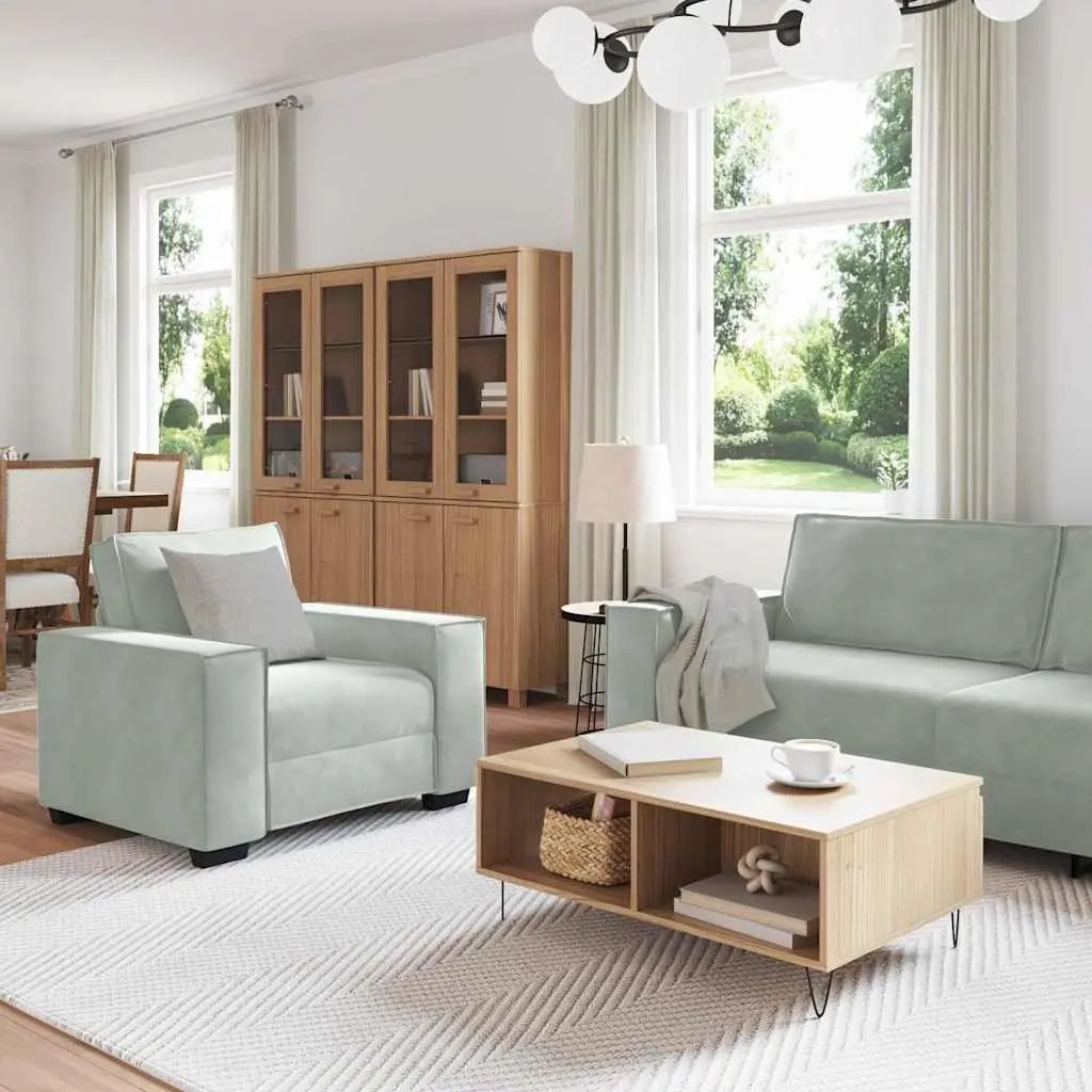 Sofa Set Grey Linen-Blend Living Room Furniture 3 Piece