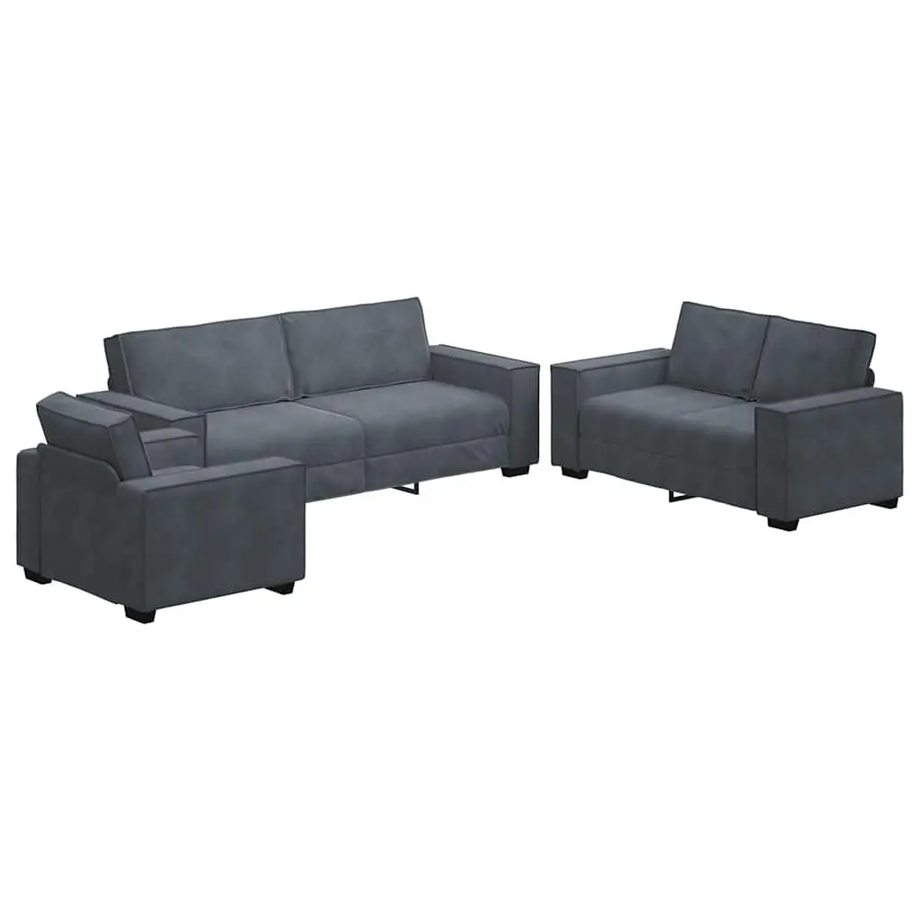 3 Piece Sofa Set Grey Velvet Living Room Furniture Lounge Seating