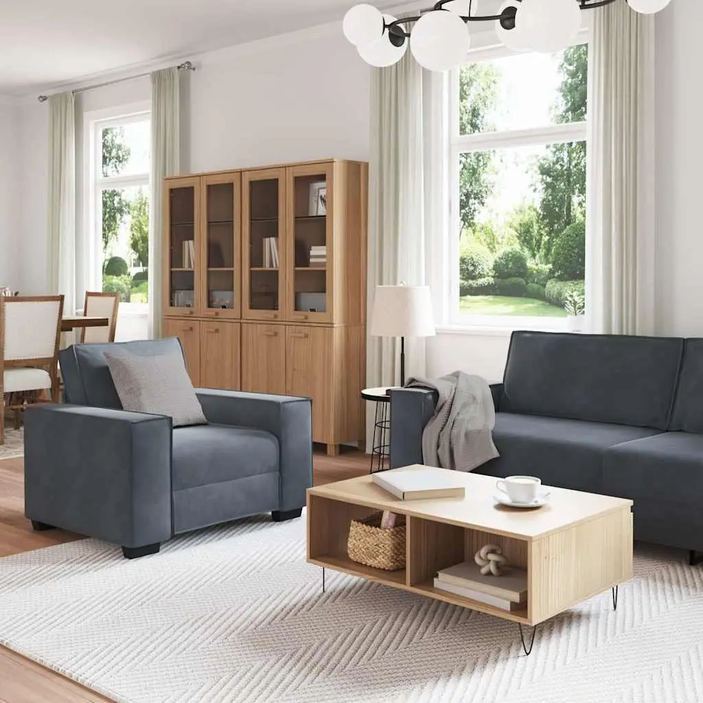 3 Piece Sofa Set Grey Velvet Living Room Furniture Lounge Seating