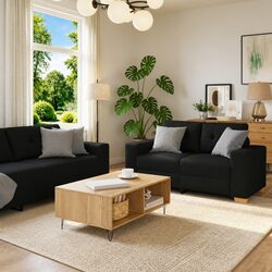 Comfortable and Practical 3-Piece Black Sofa Set